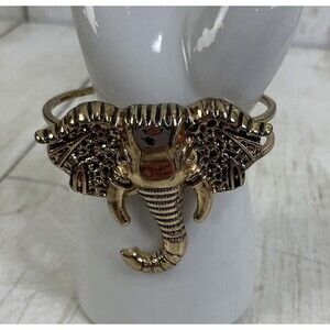 Gold Tone Metal Elephant Head Cuff Hinged Bracelet